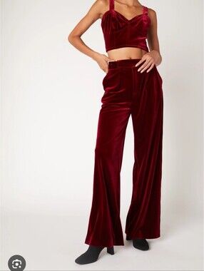 Blank Nyc Sneak Peak Velvet Wide-Leg Pants in Deep Burgundy Pants Size Small